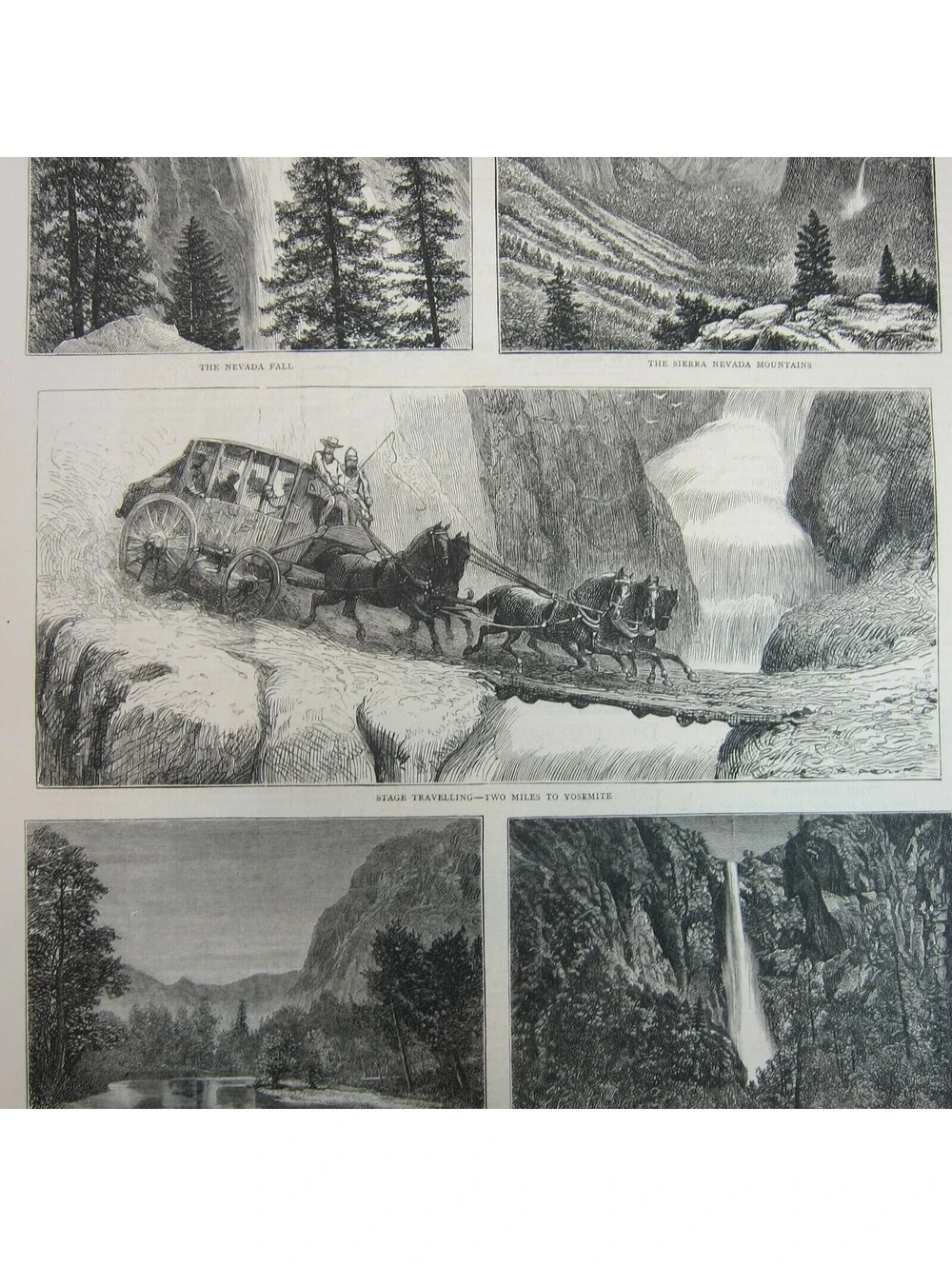 Antique 1877 Print Yosemite Valley California Nevada Fall Sierra, The Graphic
